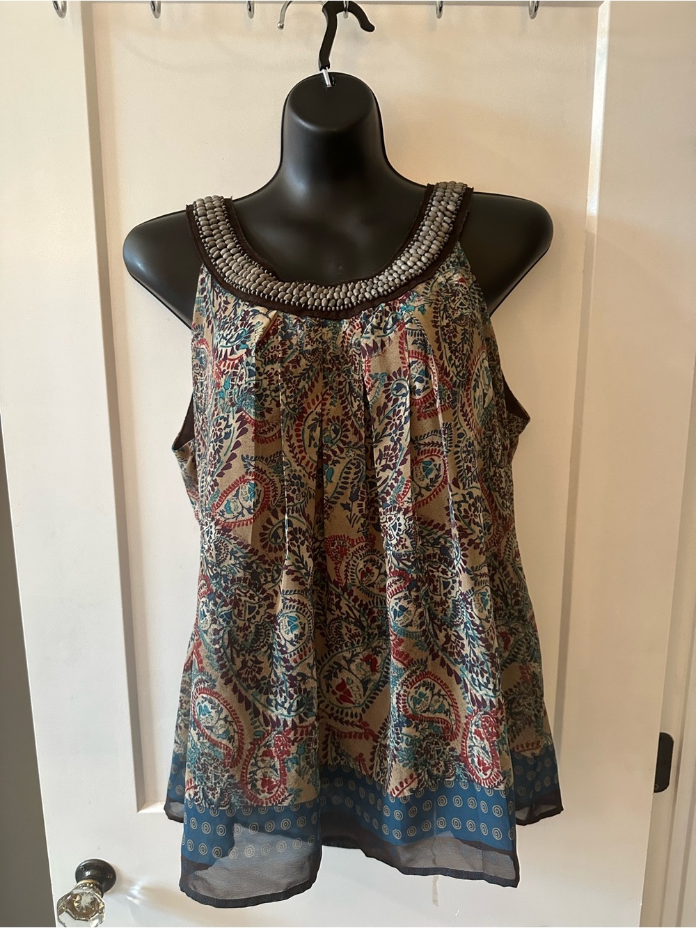 Zac & Rachel Multicolor Paisley Beaded-Neck Sleeveless Top